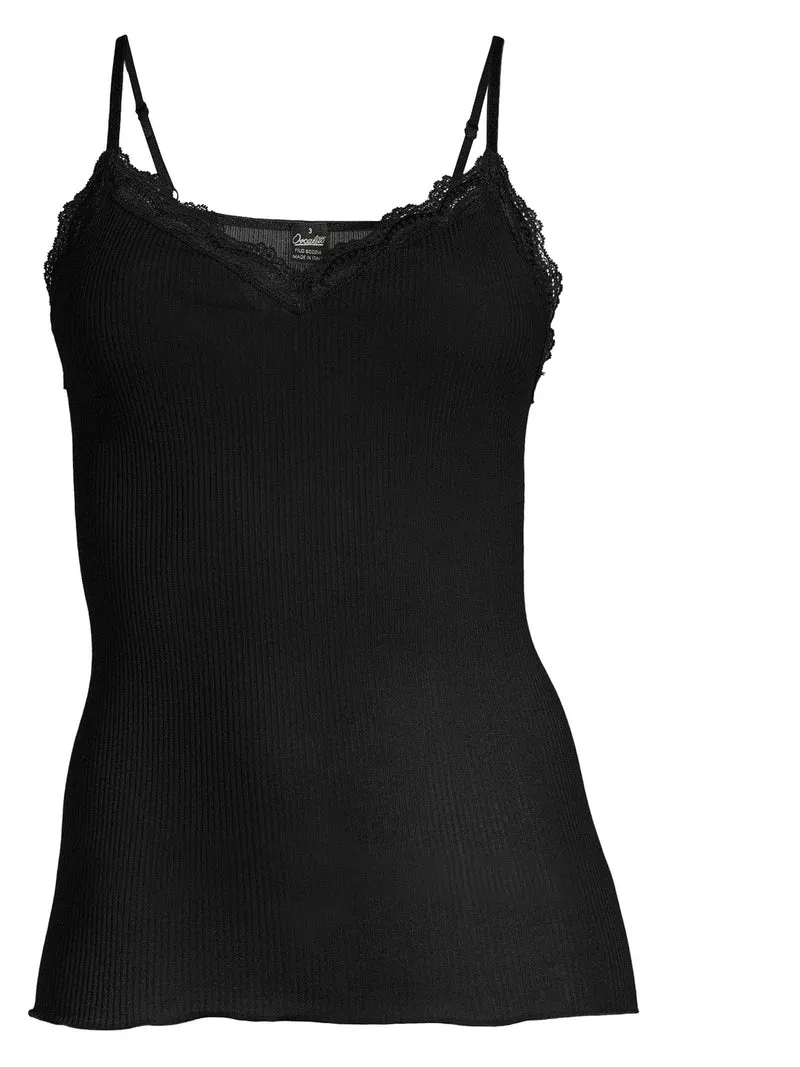 Spaghetti-Top, Feinripp, mit Dentelle de Calais®-Spitze, FILOSCOZIA FINE RIB