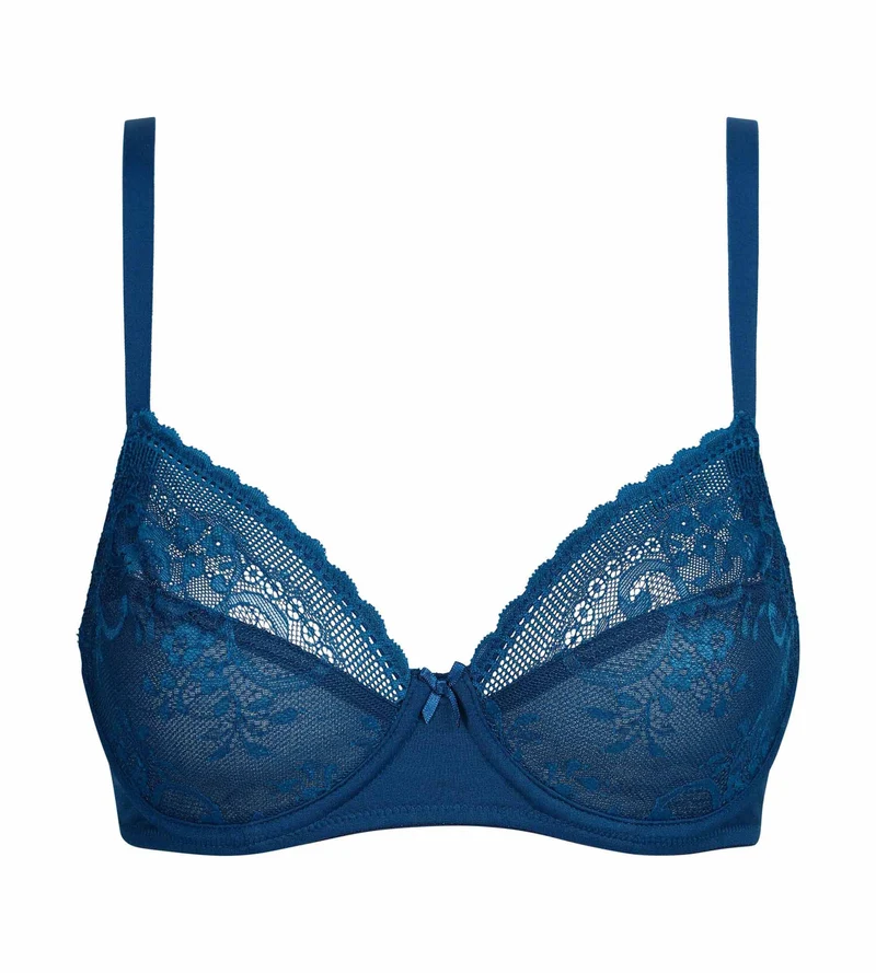 Vollschalen-BH aus Spitze und blauer Netzblumenstickerei von Dim Féminine