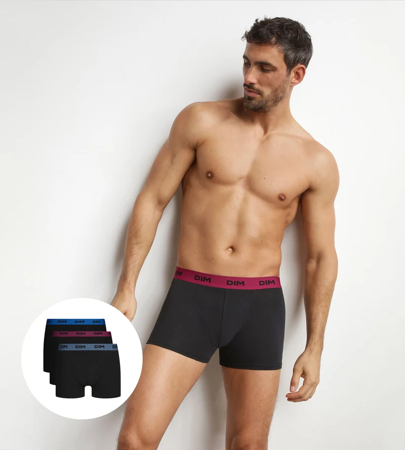 3er-Pack schwarze Boxershorts für Männer mit farbigem Bund Retro Mix & Colors