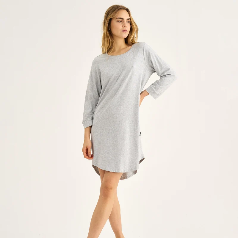 Graues langärmeliges T-Shirt-Kleid aus Bambus