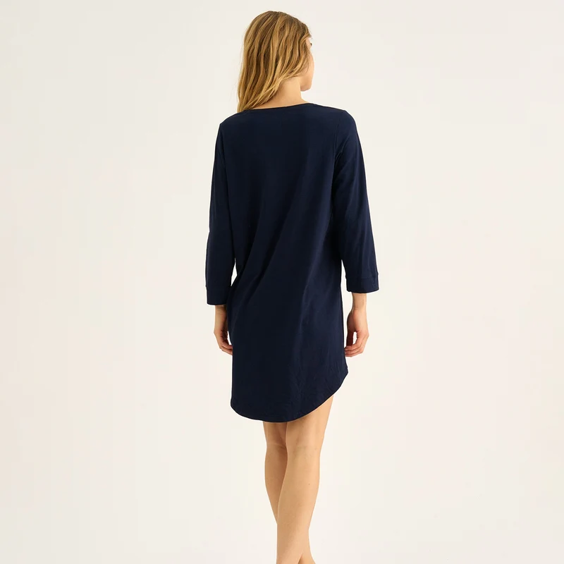 Blaues langärmeliges T-Shirt-Kleid aus Bambus