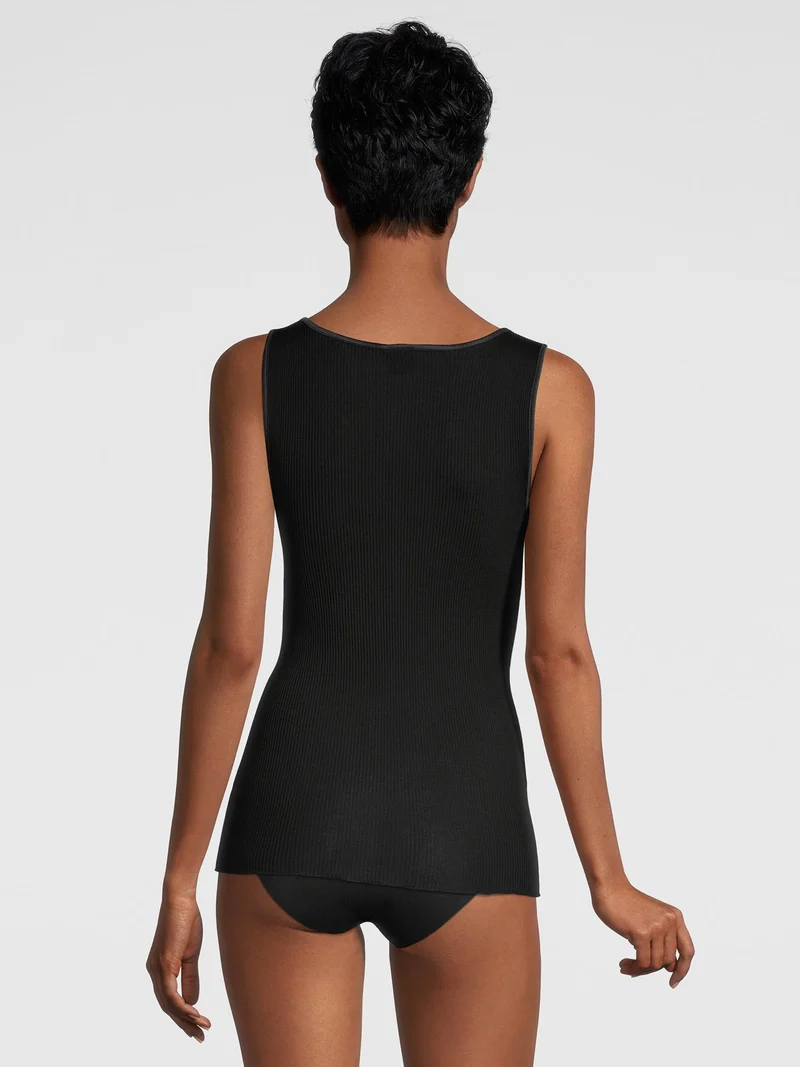 Tank-Top, V-Neck, Feinripp, mit breitem Satin-Besatz, FILOSCOZIA SATIN EDGE