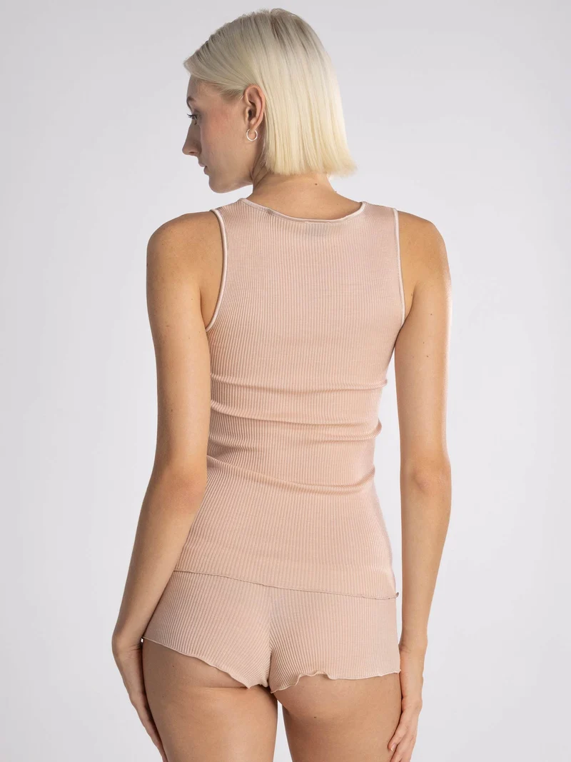 Tank-Top, V-Neck, Feinripp, mit breitem Satin-Besatz, FILOSCOZIA SATIN EDGE