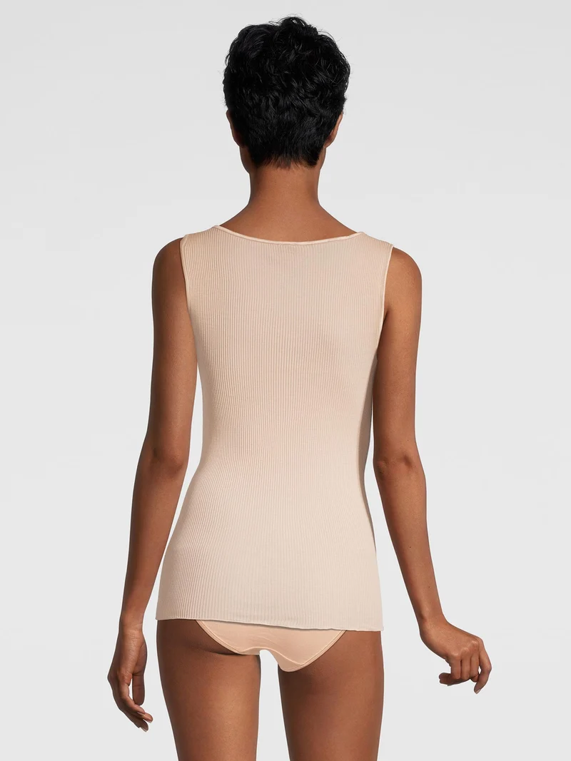 Tank-Top, V-Neck, Feinripp, mit breitem Satin-Besatz, FILOSCOZIA SATIN EDGE