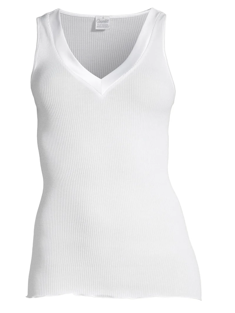 Tank-Top, V-Neck, Feinripp, mit breitem Satin-Besatz, FILOSCOZIA SATIN EDGE