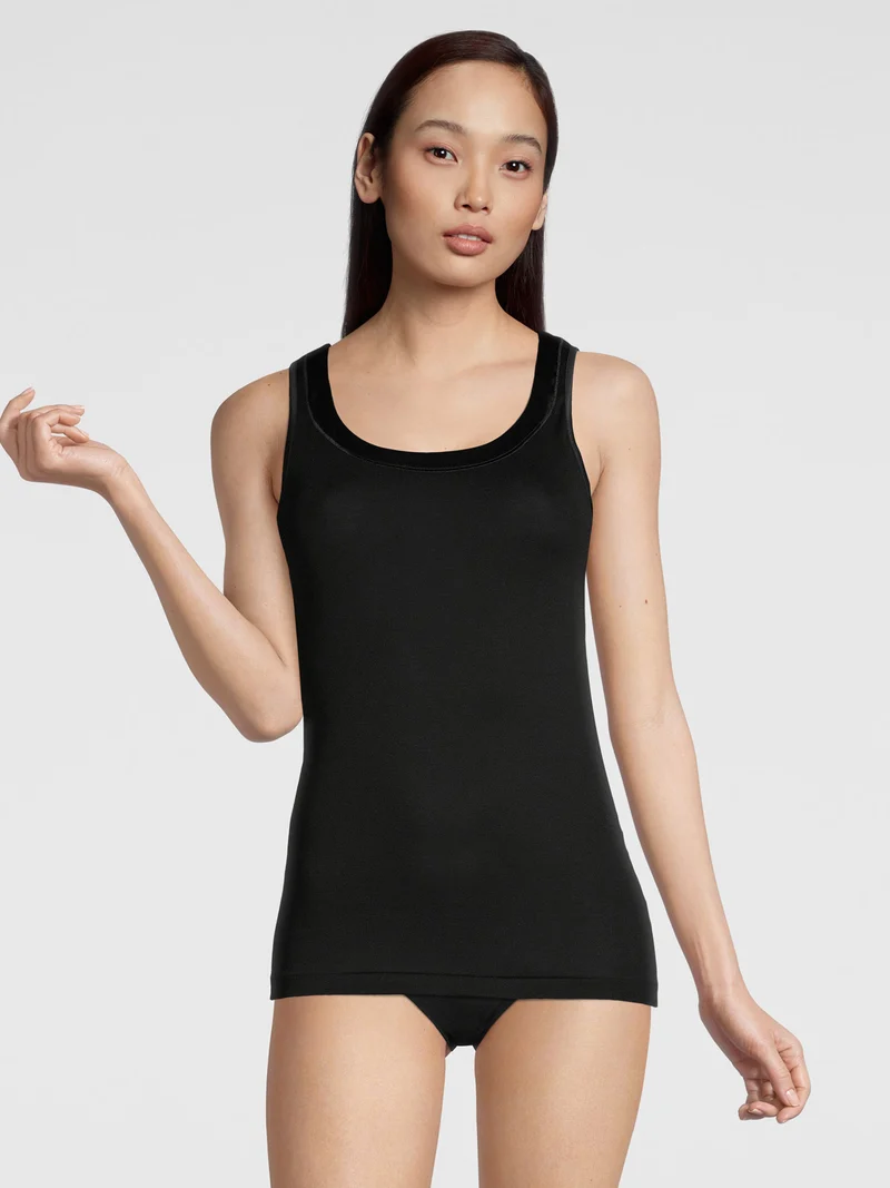 Tank-Top, Rundhals, mit breitem Satin-Besatz, FILOSCOZIA SATIN EDGE