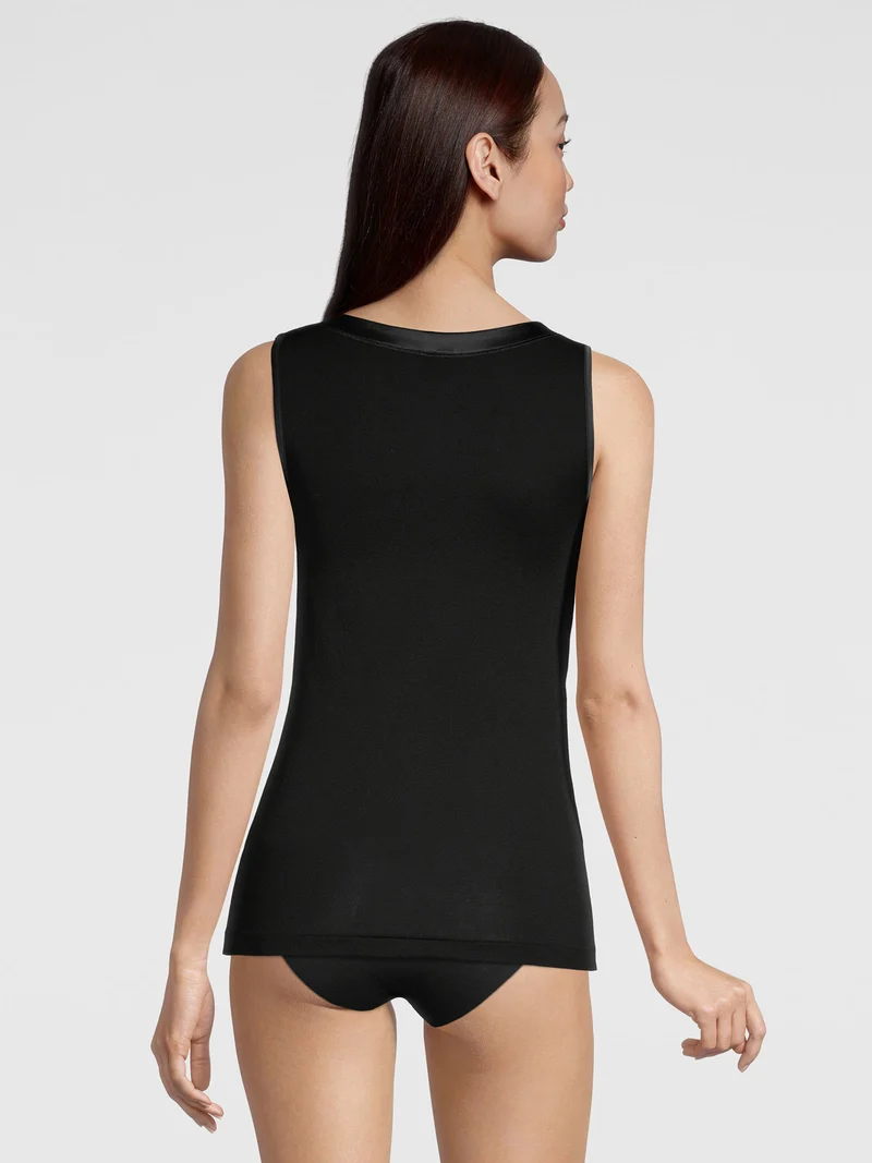 Tank-Top, Rundhals, mit breitem Satin-Besatz, FILOSCOZIA SATIN EDGE