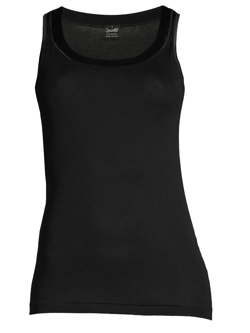 Tank-Top, Rundhals, mit breitem Satin-Besatz, FILOSCOZIA SATIN EDGE