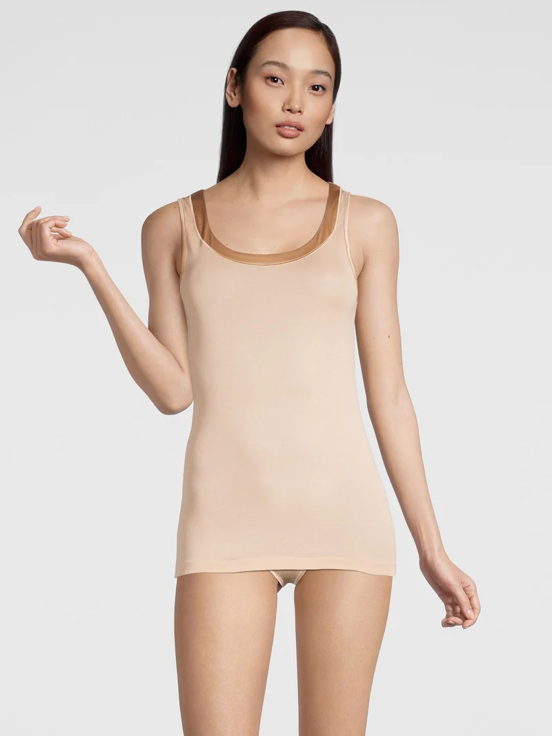 Tank-Top, Rundhals, mit breitem Satin-Besatz, FILOSCOZIA SATIN EDGE