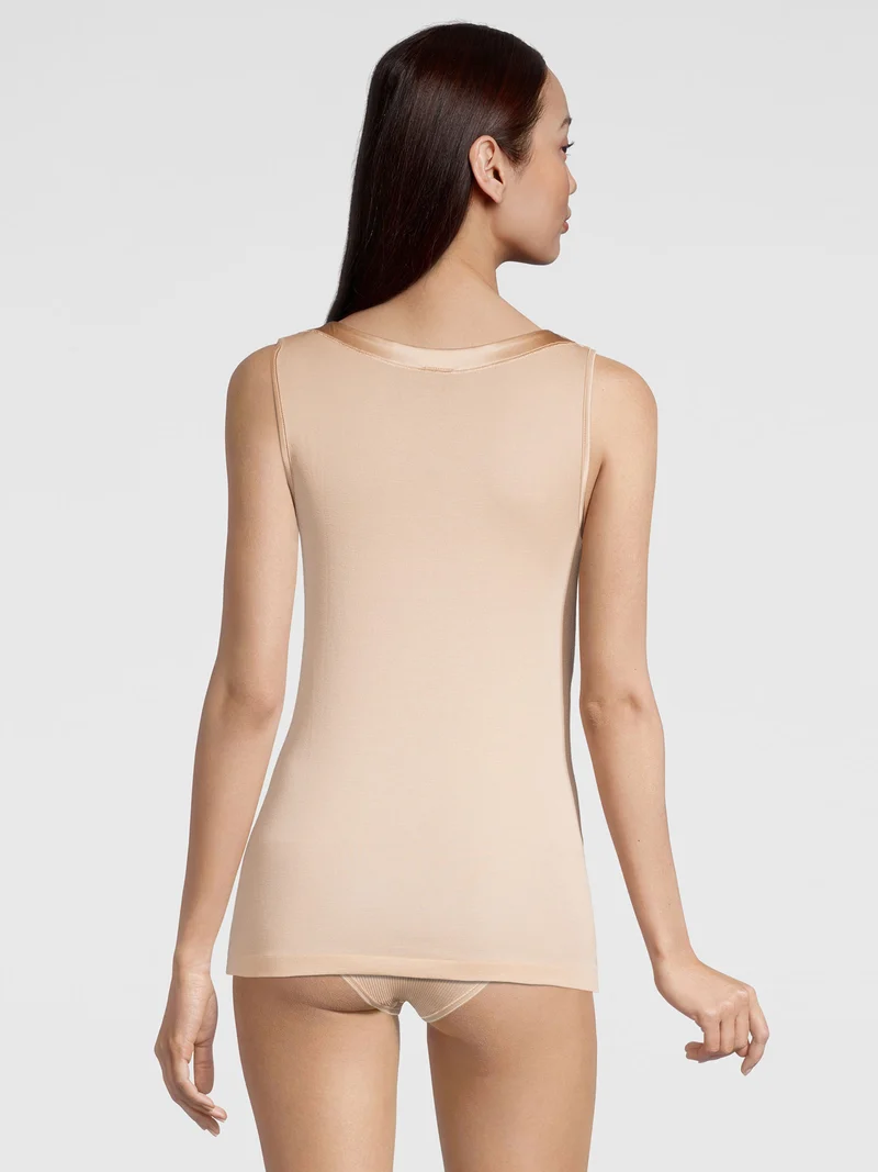 Tank-Top, Rundhals, mit breitem Satin-Besatz, FILOSCOZIA SATIN EDGE