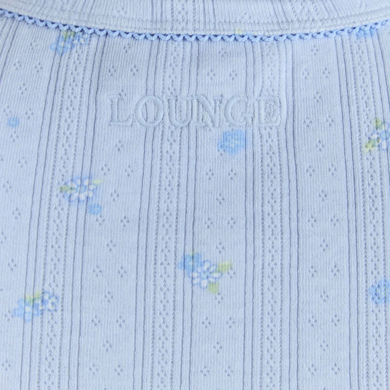 Pointelle Fitted Pyjama Top - Blue Floral