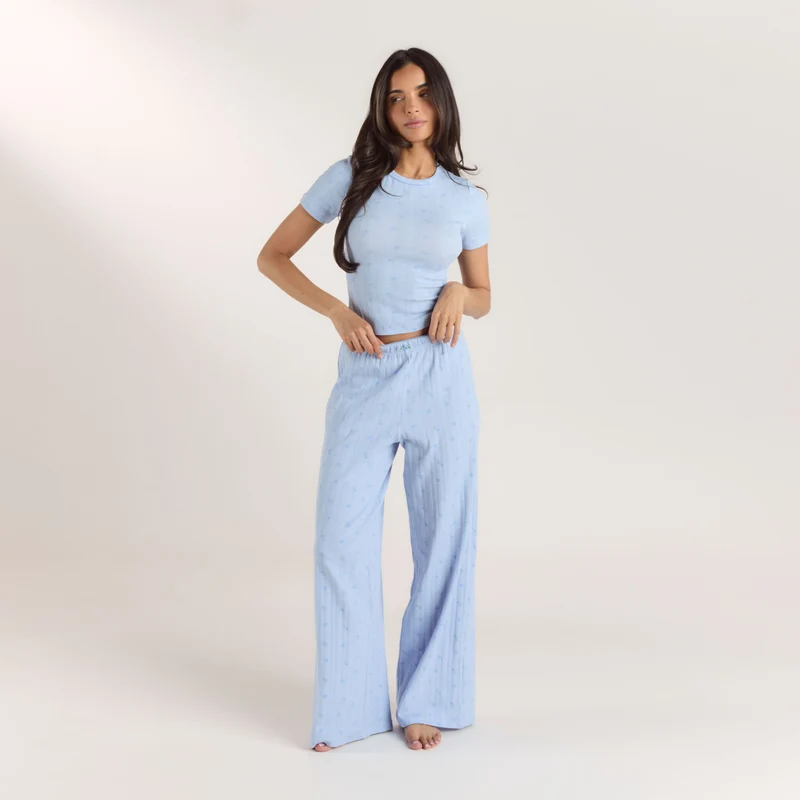 Pointelle Pyjama Bottoms - Blue Floral