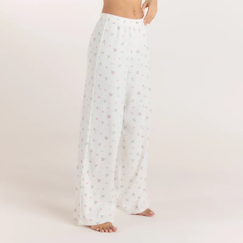 Ribbed Pyjama Bottoms - White Floral