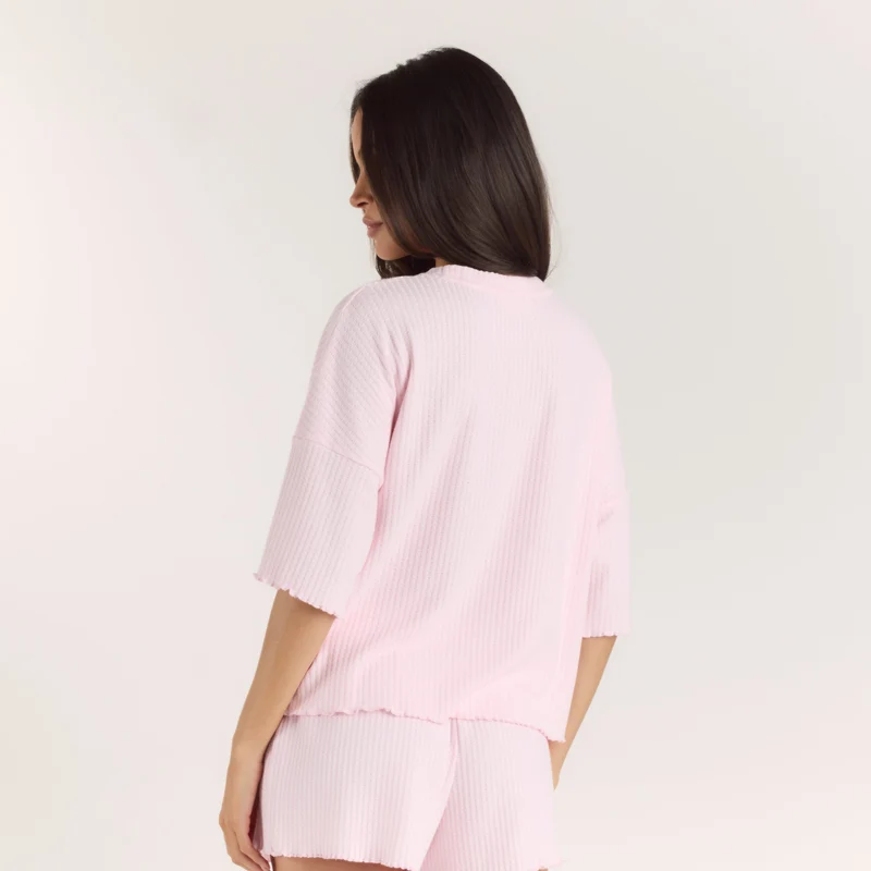 Soft Waffle Pyjama Top - Pink