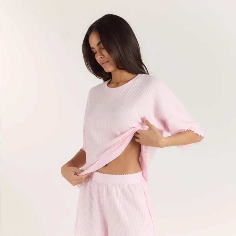Soft Waffle Pyjama Top - Pink