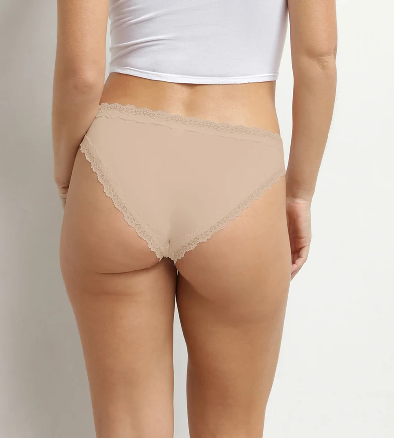 Unsichtbarer Damen-Slip aus Mikrofaser und Spitze Nude Dim