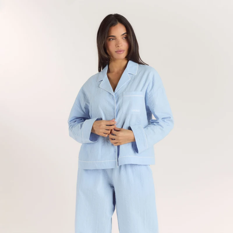 Textured Cotton Pyjama Shirt - Blue