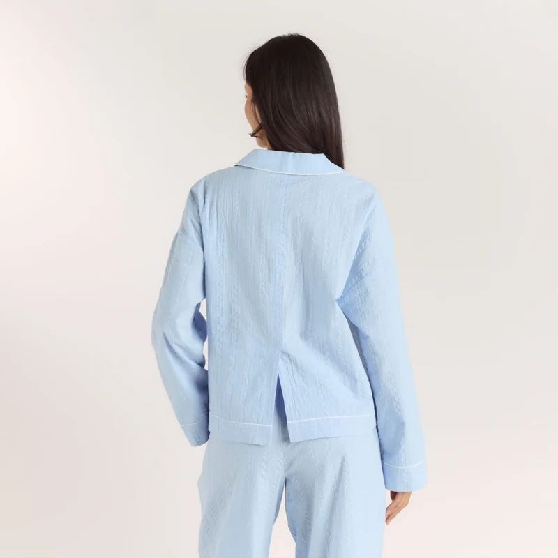 Textured Cotton Pyjama Shirt - Blue