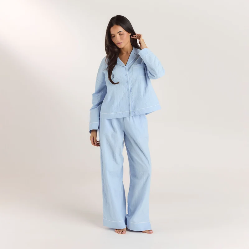 Textured Cotton Pyjama Shirt - Blue