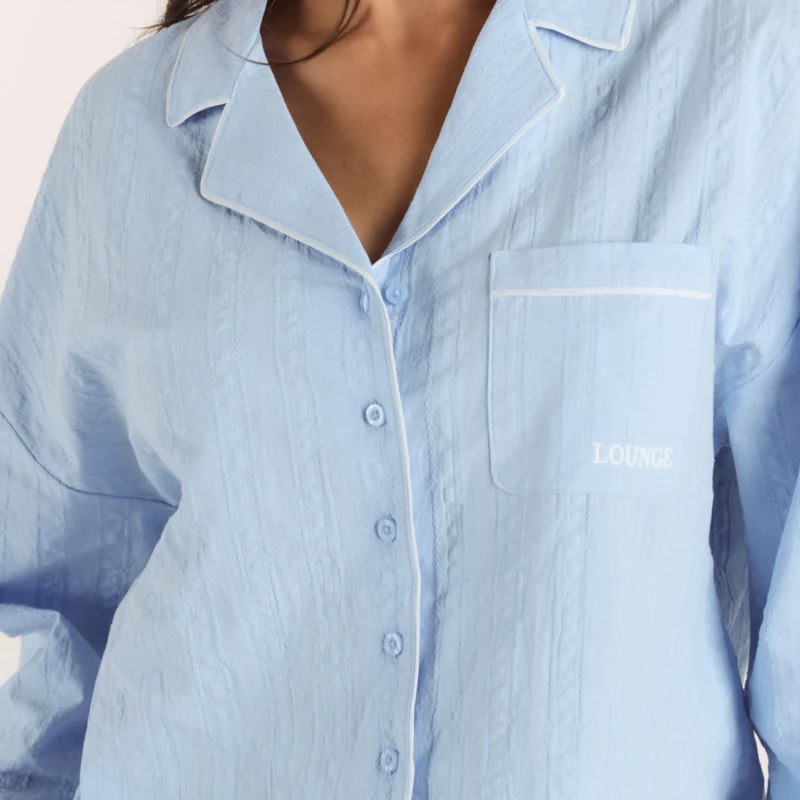 Textured Cotton Pyjama Shirt - Blue