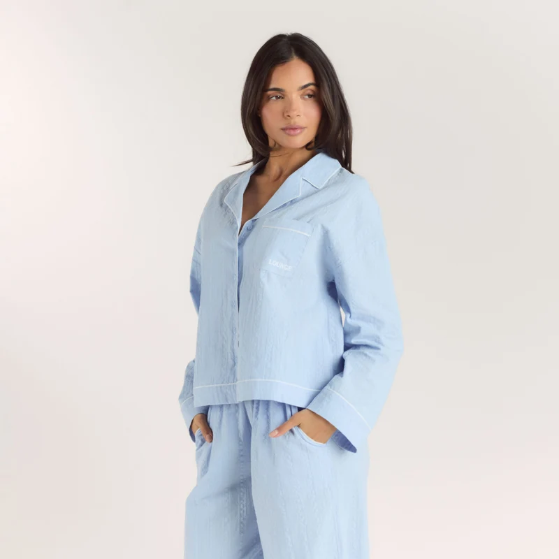 Textured Cotton Pyjama Shirt - Blue