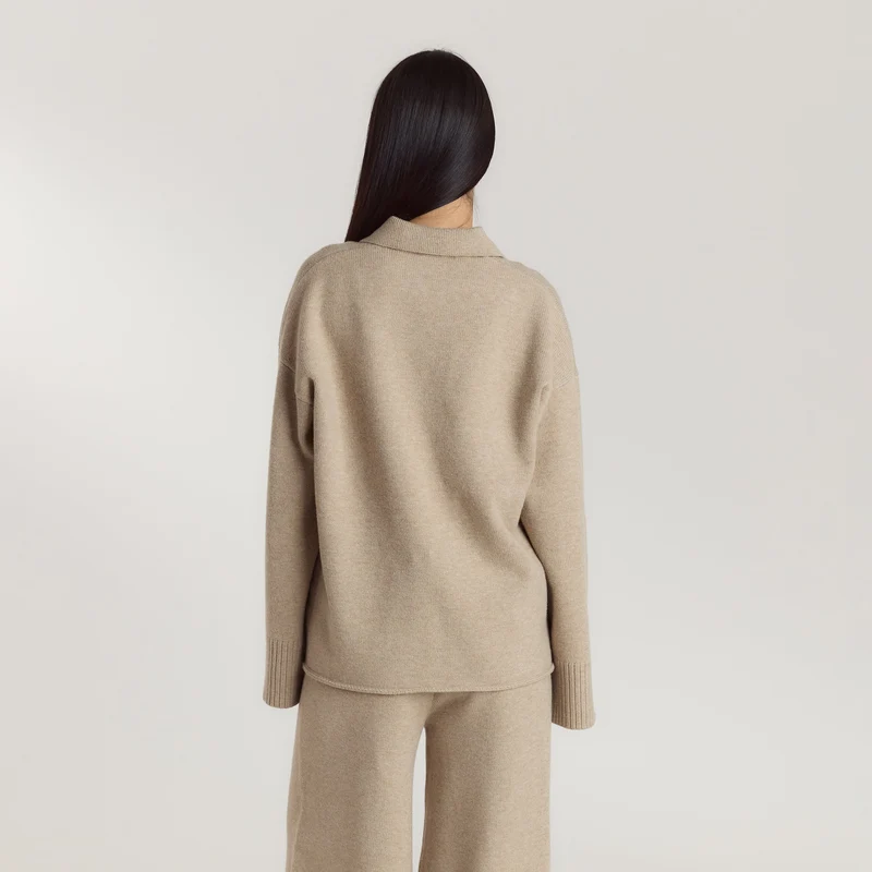 Half Placket Knitted Jumper - Mink