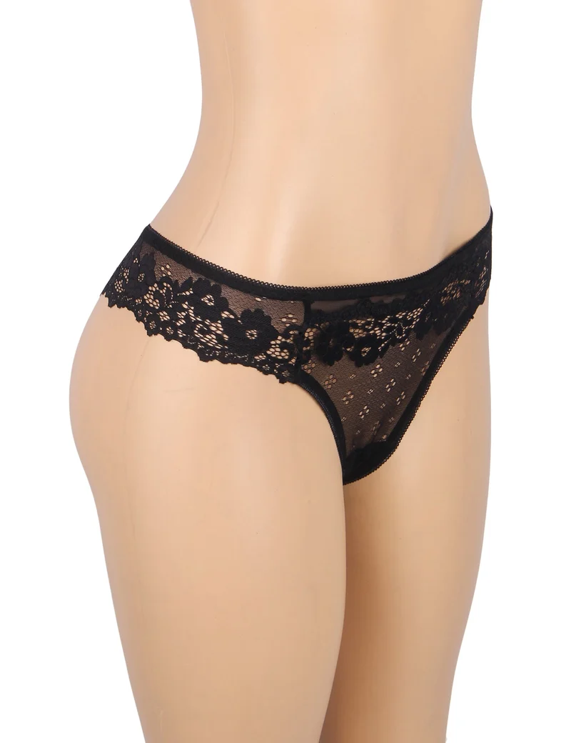 Schwarzer Slip aus floraler Spitze mit Baumwollfutter
