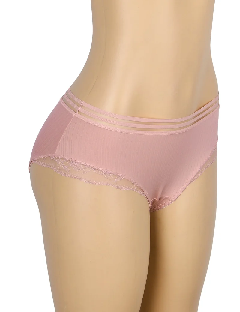 Rosa gestreifter Slip mit Spitzenbesatz und Baumwollzwickel