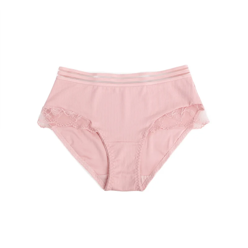 Rosa gestreifter Slip mit Spitzenbesatz und Baumwollzwickel