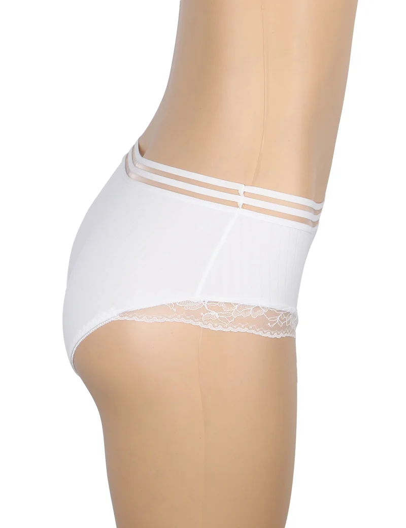 Weiß gestreifter Slip mit Spitzenbesatz und Baumwollzwickel