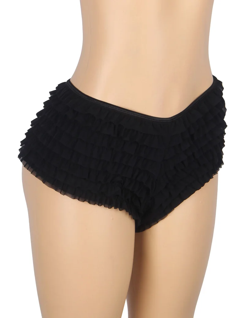 Schwarzer Mesh-Rüschenslip mit Schleifendetail und Bademodenfutter