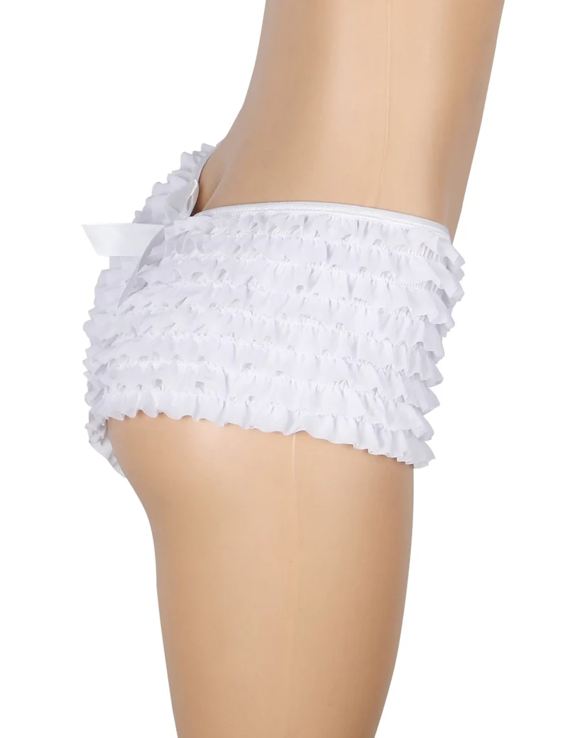 Weißer Mesh-Rüschen-Slip mit Schleifendetail und Badestofffutter