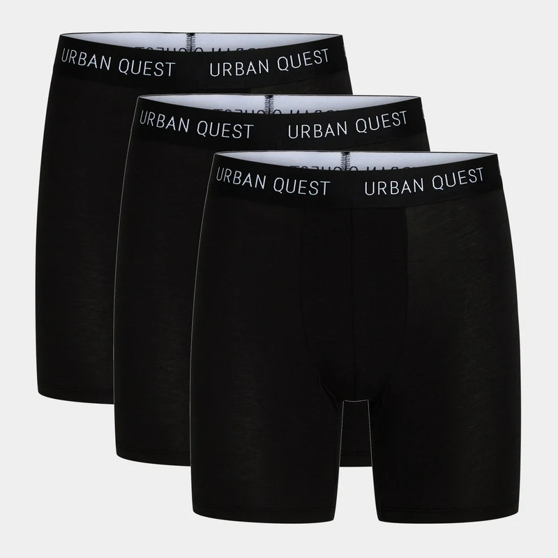 3er Pack Schwarze Bambus Unterhosen mit langen Beinen