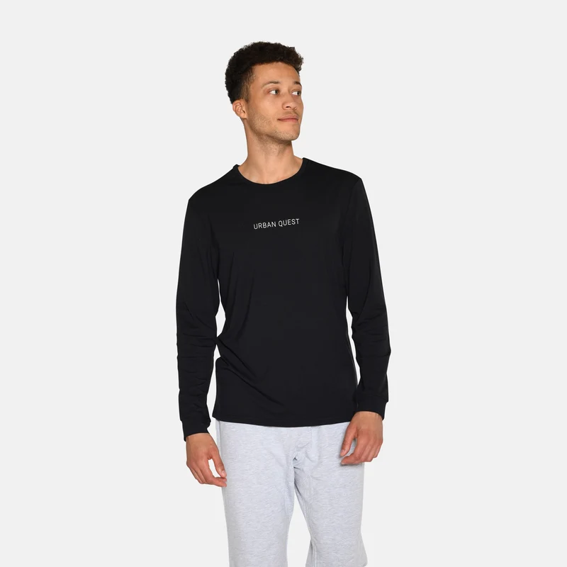 Schwarzes Langarm-T-Shirt aus Bambus