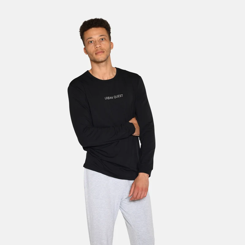 Schwarzes Langarm-T-Shirt aus Bambus