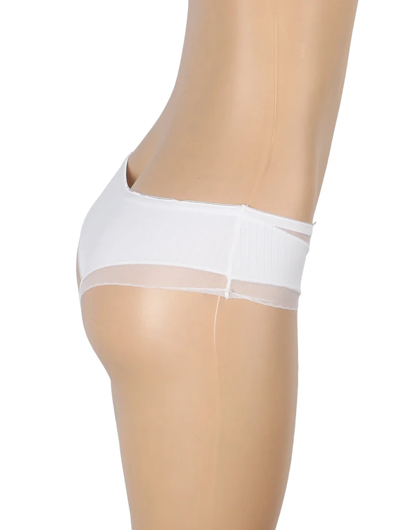 Weiß gestreifter Slip mit Mesh-Vorderseite und 3D-Schleife