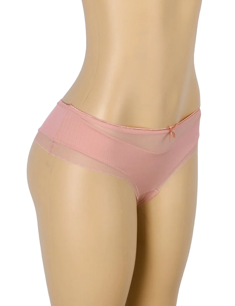 Rosa gestreifter Slip mit Mesh-Einsatz vorne und 3D-Schleife