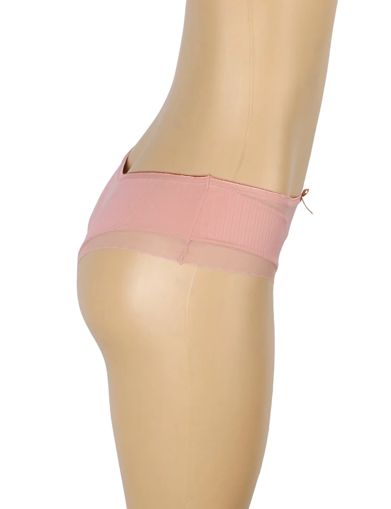 Rosa gestreifter Slip mit Mesh-Einsatz vorne und 3D-Schleife