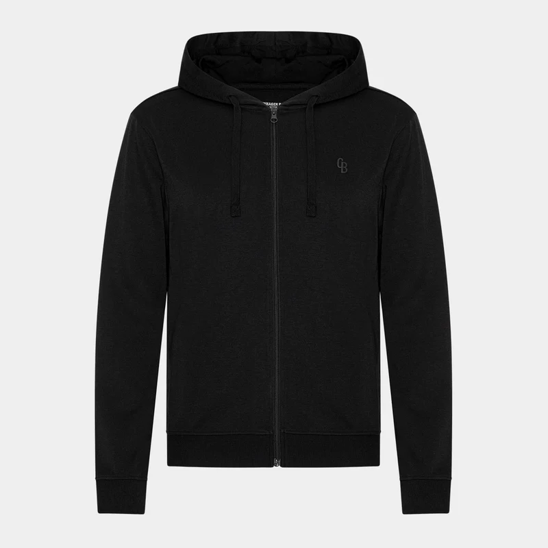 Schwarzer Bambus-Kapuzenpullover mit Reißverschluss