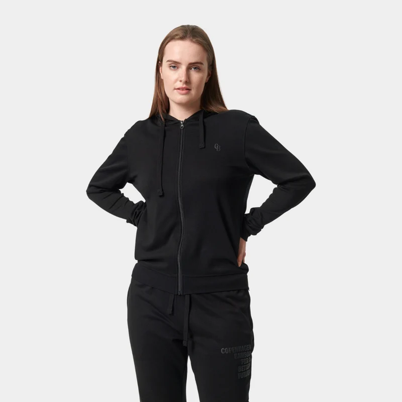 Schwarzer Bambus-Kapuzenpullover mit Reißverschluss