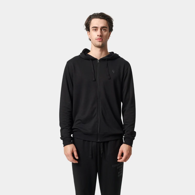 Schwarzer Bambus-Kapuzenpullover mit Reißverschluss