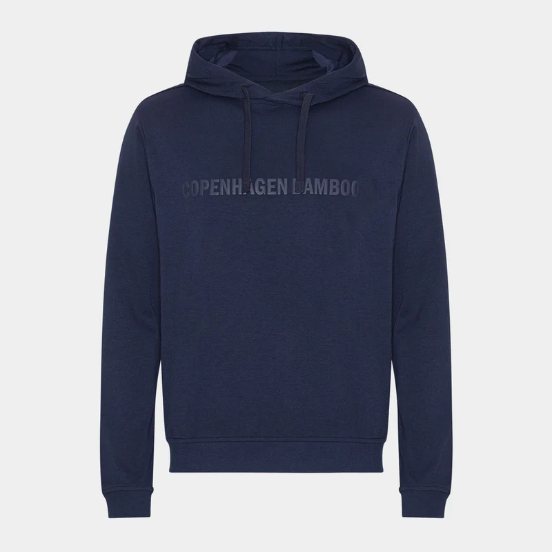 Blauer Bambus-Kapuzenpullover mit Logo