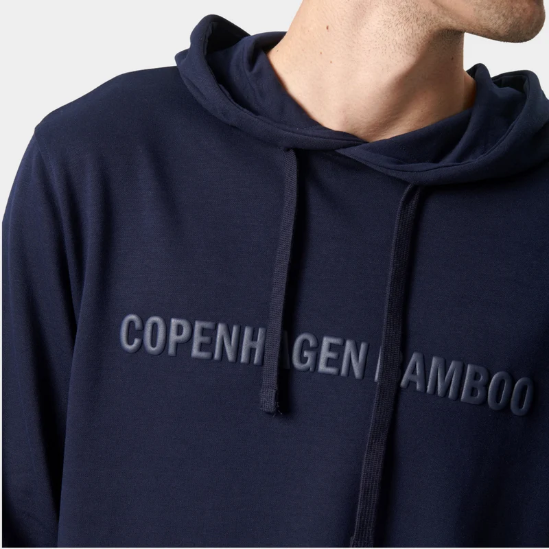 Blauer Bambus-Kapuzenpullover mit Logo