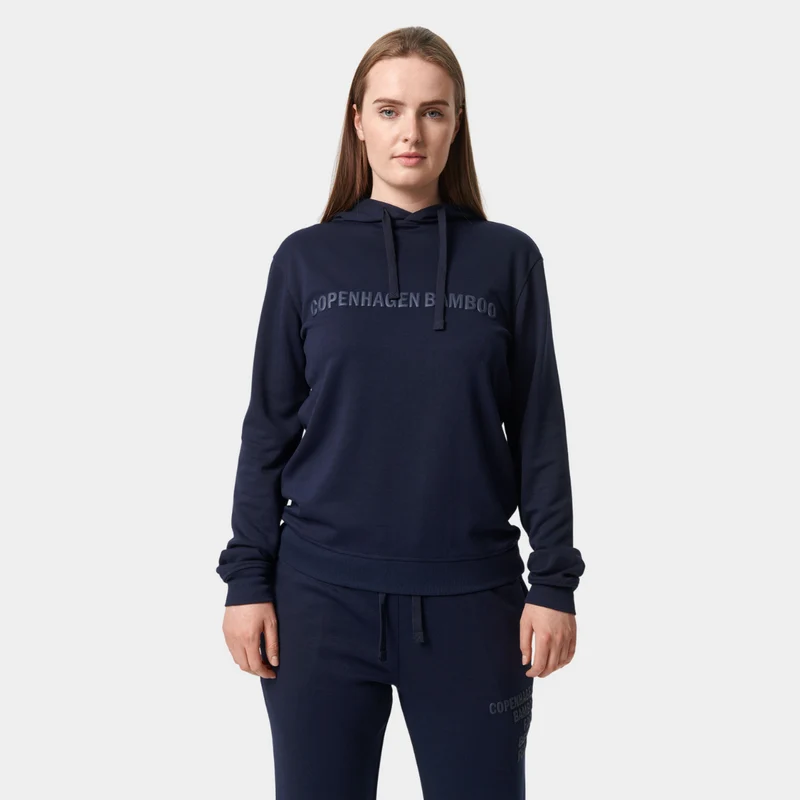 Blauer Bambus-Kapuzenpullover mit Logo