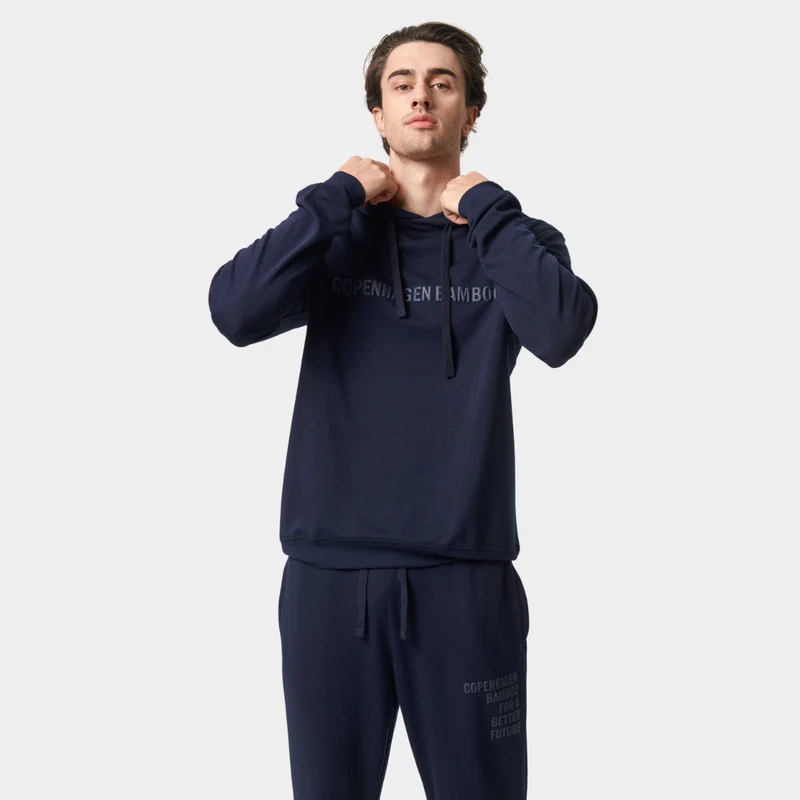 Blauer Bambus-Kapuzenpullover mit Logo