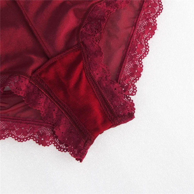 Weinroter Bikini-Tanga aus Stoff mit gekreuztem Netzrücken und Schleife vorne