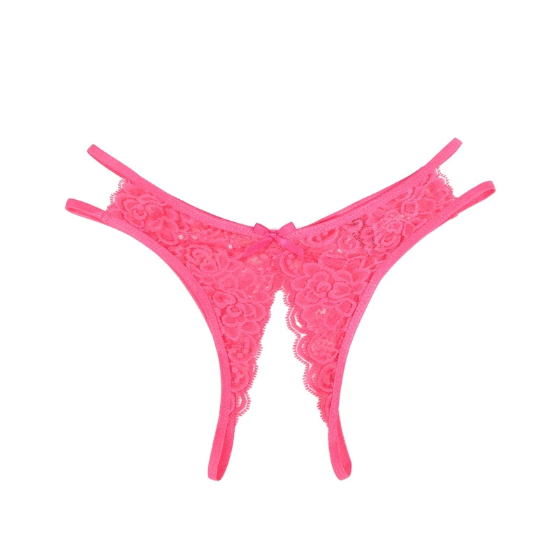 Rosaroter Spitzen-Mesh-Slip mit seitlichen Ausschnitten, Schleife vorne und offenem Schritt