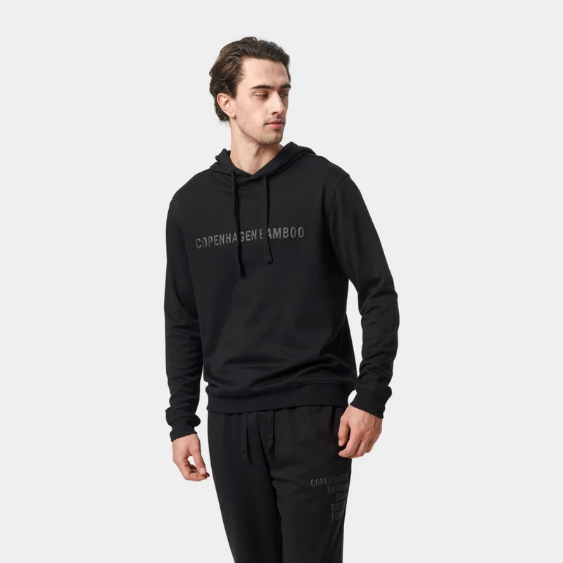 Schwarzer Kapuzenpulli aus Bambus mit Logo
