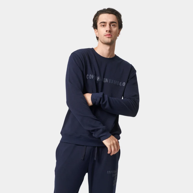 Blaues Sweatshirt aus Bambus mit Logo