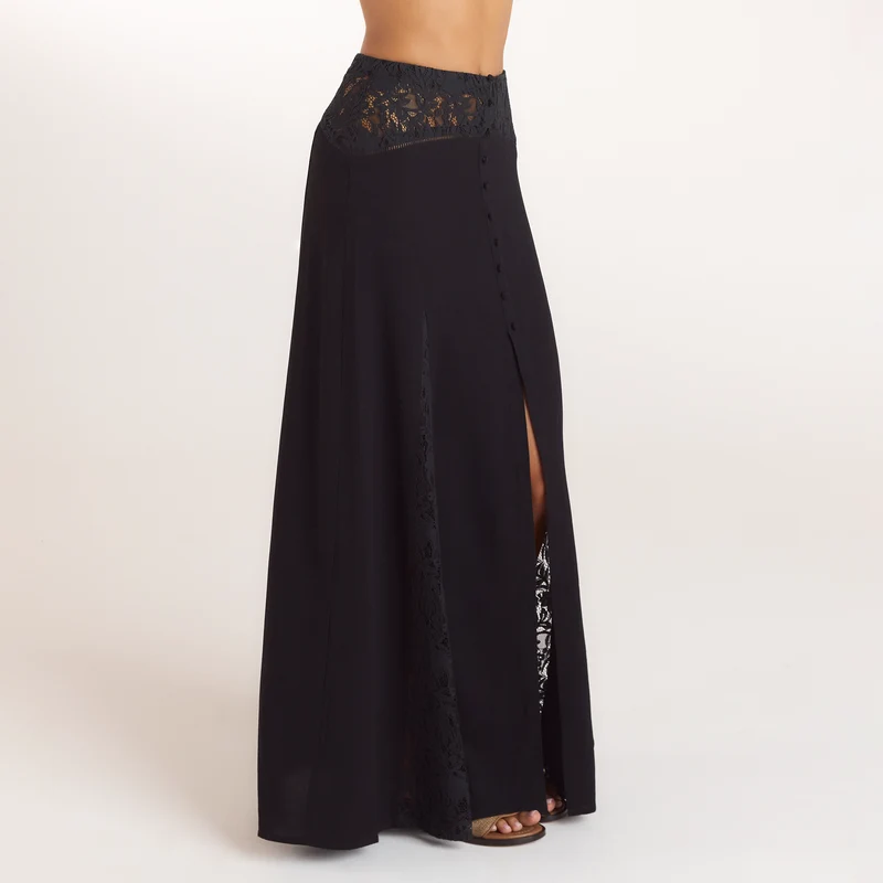 Lace Insert Maxi Skirt - Black